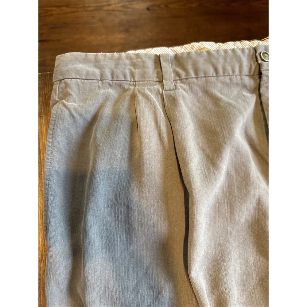 TOMMY BAHAMA Pants Mens 40x30 Brown Silk Bamboo Herringbone Pleated Trousers